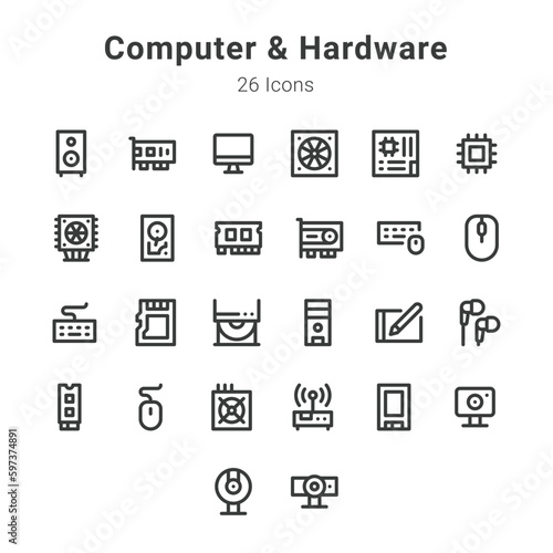 Computer and hardware icon set