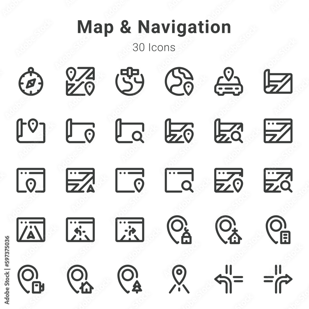 Map and navigation icon set Map and navigation icon set
