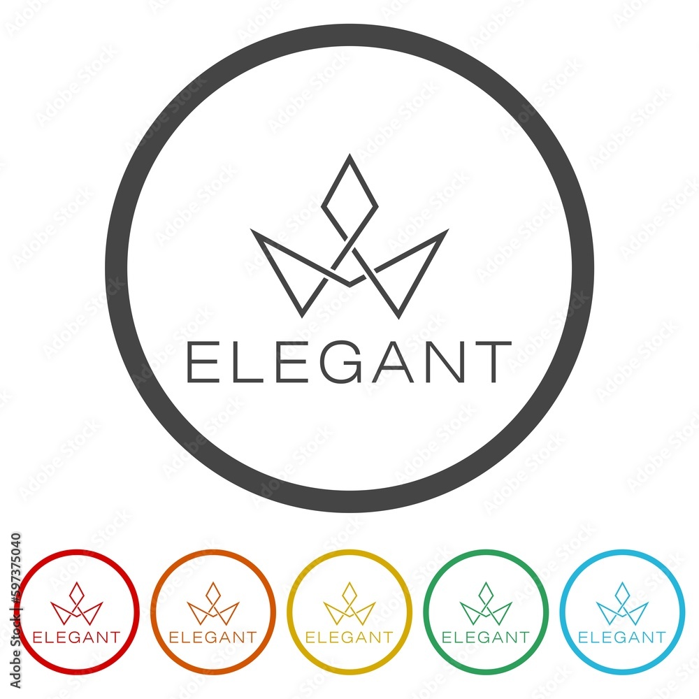 Crown elegant logo. Set icons in color circle buttons Crown elegant logo. Set icons in color circle buttons