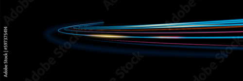 Blue glowing shiny lines effect vector background. Luminous white lines of speed. Light glowing effect. Light trail wave, fire path trace line and incandescence curve twirl.