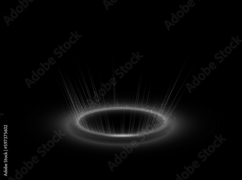 Circular portals, teleport, hologram gadget. Futuristic teleport. Projector HUD or podium for magic circle teleportation. Set of circle holograms.Empty podium light effect.