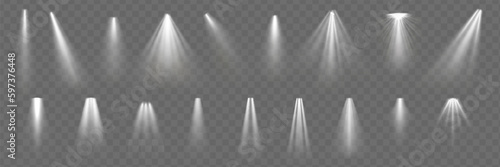Light effect set. Glow isolated white transparent light effect set, lens flare, explosion, glitter, dust, line, sun flash, spark and stars, spotlight, curve twirl.