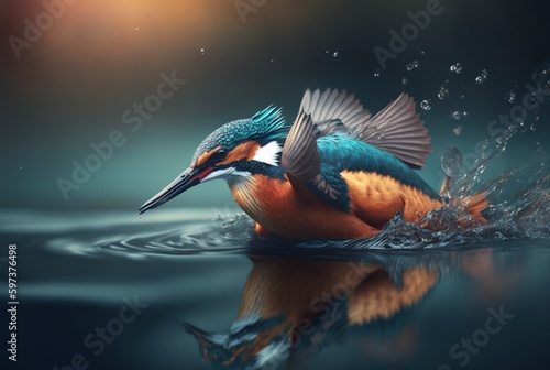 closeup of kingfisher bird over river water. generative ai © LivroomStudio