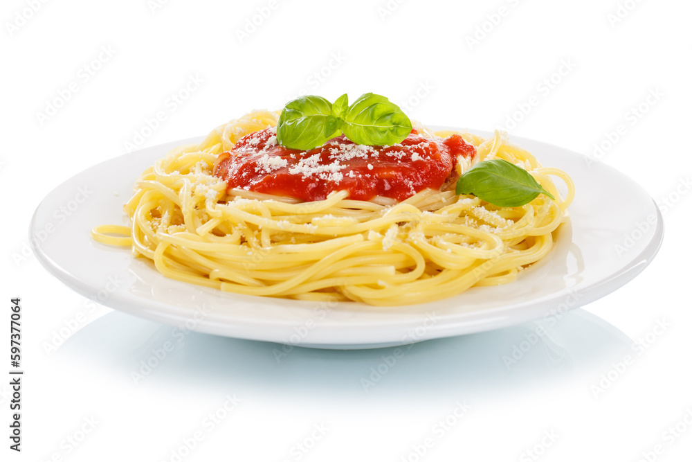 Spaghetti isolated on a white background meal from Italy pasta lunch with tomato sauce Spaghetti isolated on a white background meal from Italy pasta lunch with tomato sauce