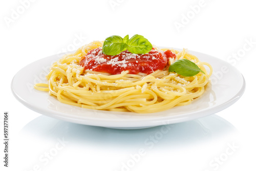 Spaghetti isolated on a white background meal from Italy pasta lunch with tomato sauce
