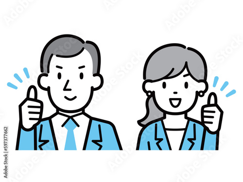 サムズアップをするビジネスパーソン男女のイラスト
