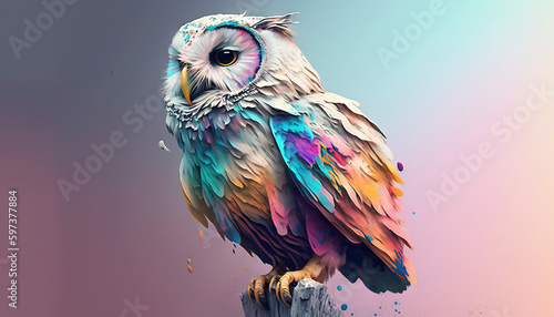 Owl abstract wallpaper. Soft background with cute bird in Pastel colors generative ai