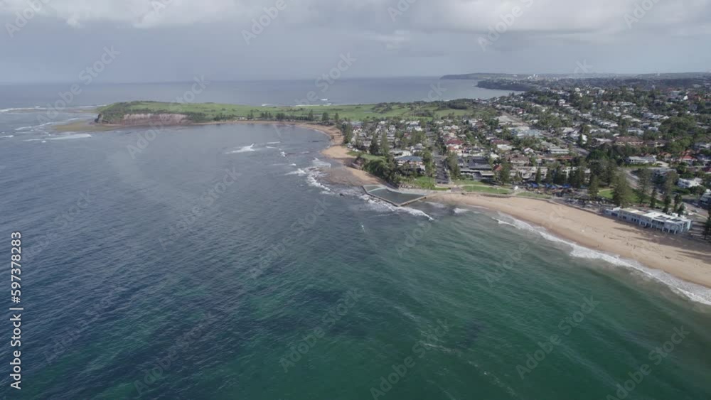 Ocean Rockpool And Collaroy Beach In Sydney, NSW, Australia - aerial drone shot Ocean Rockpool And Collaroy Beach In Sydney, NSW, Australia - aerial drone shot