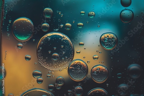 close up of raindrops on glass for background. generative ai