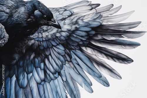 Watercolor art of stunning raven wings exhibiting black magic. Generative AI