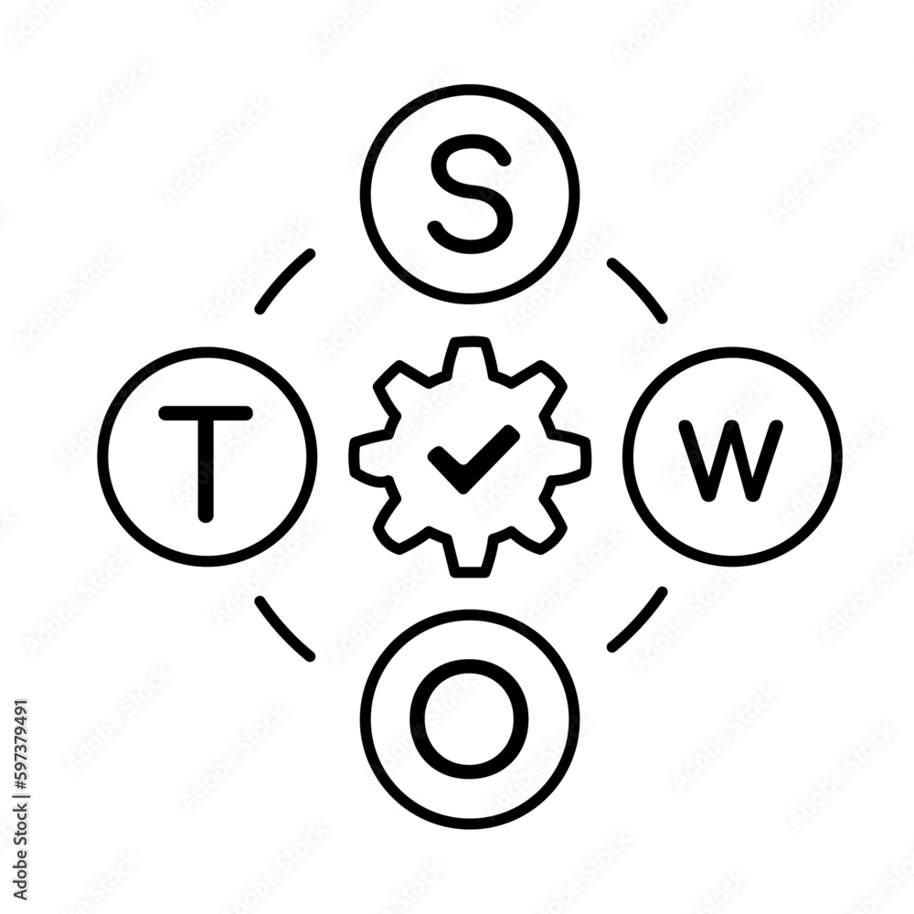SWOT analysis icon, Business strategy icon, Planning icon, Strengths Weaknesses Opportunities Threats icon, Internal External analysis icon, Competitor analysis icon. SWOT analysis icon, Business strategy icon, Planning icon, Strengths Weaknesses Opportunities Threats icon, Internal External analysis icon, Competitor analysis icon.