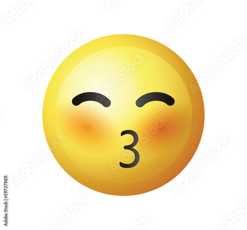 Kiss emoticon icon with closed eyes. A yellow face kiss emoji clipart design.