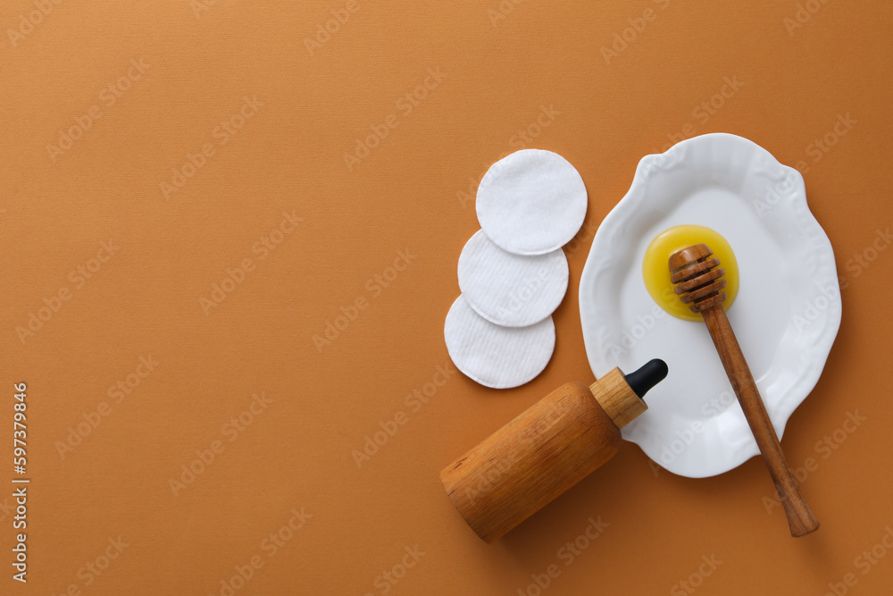 Concept of face and skin care supplies - Honey cosmetic Concept of face and skin care supplies - Honey cosmetic