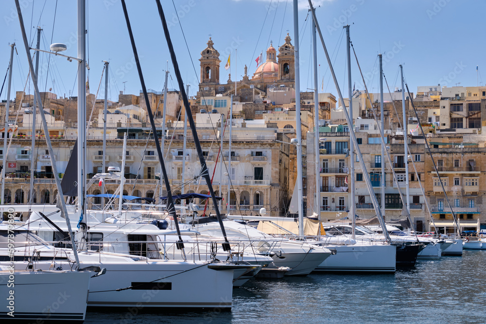Mooring yachts in the Grand Harbour Marina - Vittoriosa, Malta