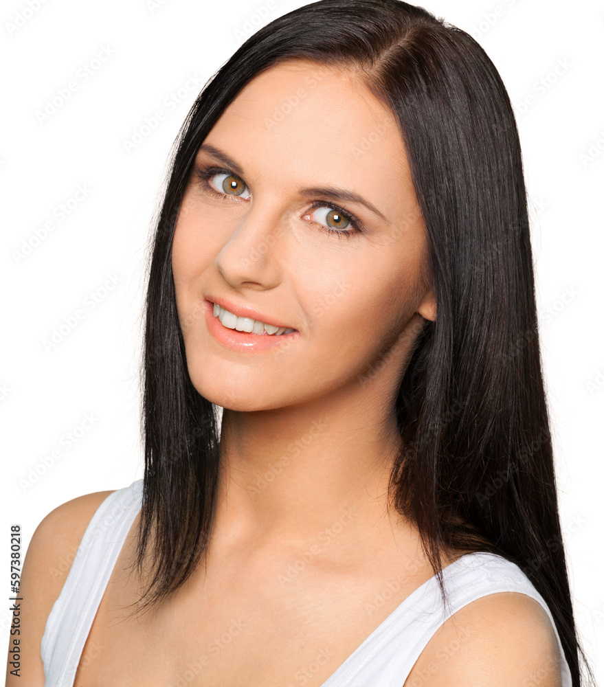 Pretty young smiling woman isolated on white Pretty young smiling woman isolated on white