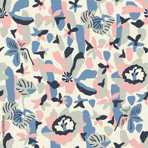 Vector doodle flower illustration seamless repeat pattern © Claramh