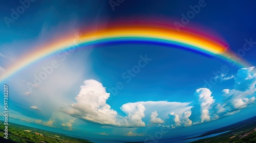 Fantastic Vivid Rainbow Sky view Beautiful sky and clouds with rainbow background