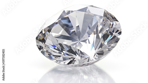 Large Clear Diamond with reflection Dazzling diamond on white background.