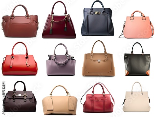 Collection of Women's Bags Isolated on White Background - AI Generated