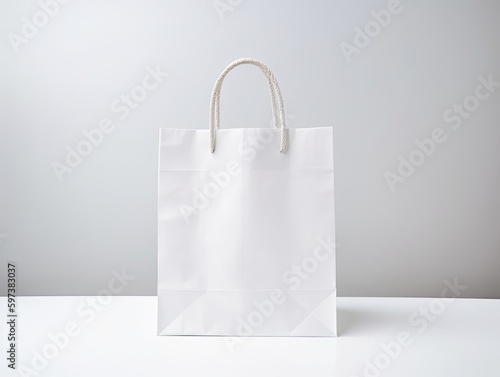 White Paper Shopping Bag on White Background with Copy Space - AI Generated