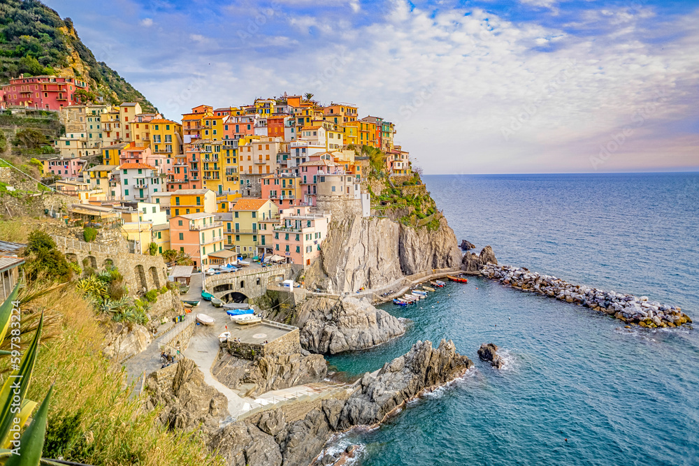 colorful Italy, cinque Terre, blue ocean