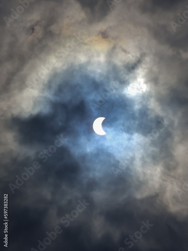 The solar eclipse seen from the city of Jepara, Indonesia, April 20, 2023 at 11.15