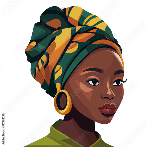 cute African woman wearing Ankara headwrap, African fashion 