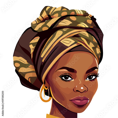 portrait of a beautiful black woman vector art illustration 
