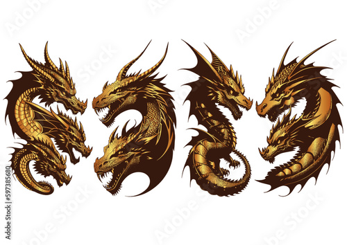 Dragon Gold vector illustration design template white backgound