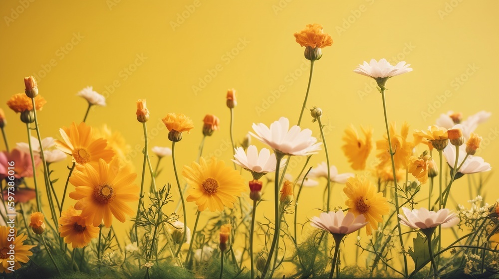 Fototapeta premium summer flowers yellow background