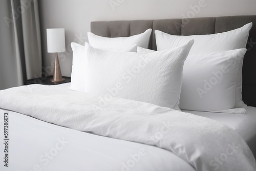 soft white pillows on white bed