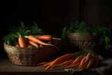 Wicker basket full of juicy fresh carrots. Stunning generative art