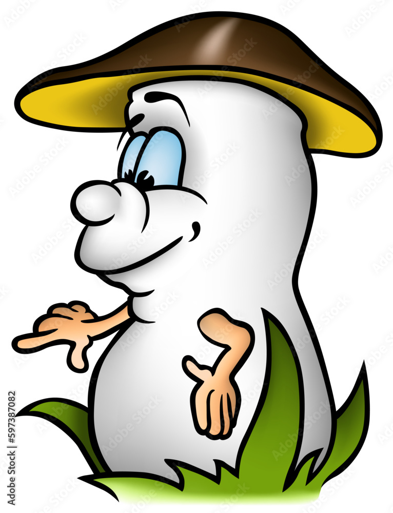 Obraz premium Boletus Mushroom with Face and Blue Eyes Pointing with his Finger