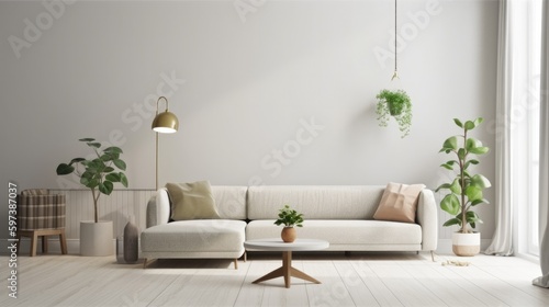 Stylish Living Room. Modern Interior Design Background. Generative AI.