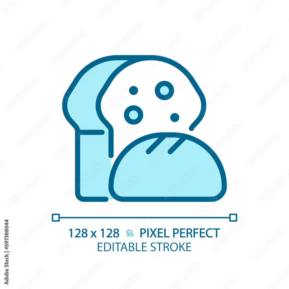 Bread pixel perfect blue RGB color icon. Bakery department. Fresh baked. Food category. Breakfast menu. Whole wheat. Isolated vector illustration. Simple filled line drawing. Editable stroke Bread pixel perfect blue RGB color icon. Bakery department. Fresh baked. Food category. Breakfast menu. Whole wheat. Isolated vector illustration. Simple filled line drawing. Editable stroke