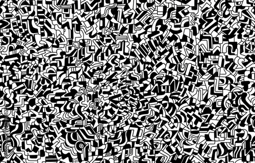 Abstract drawing with black geometric lines on a white background, seamless drawing.