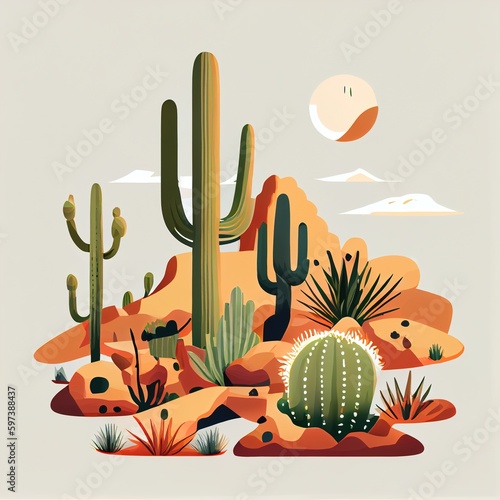 Minimalist Cartoon Flat Style Desert Landscape
