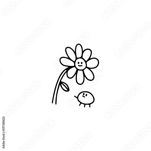 Fototapeta Naklejka Na Ścianę i Meble -  cute flower and rock doodle illustration vector