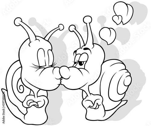 Drawing of a Two Amorous Snails with Hearts