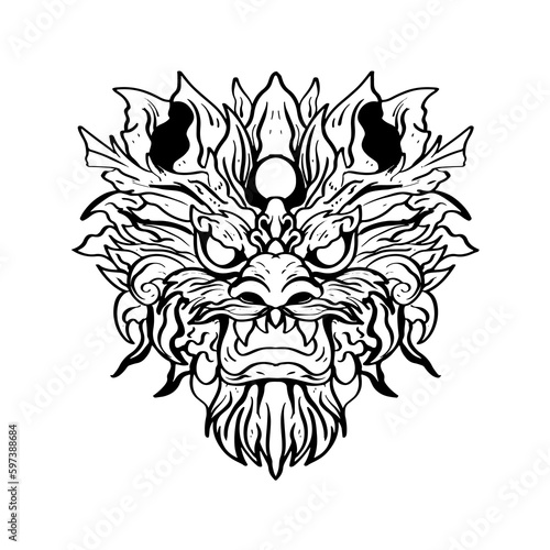 Heraldic dragon head Tattoos black and white emblem made of ink stains.