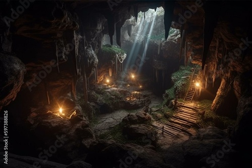 Subterranean riches in a cavern. Generative AI