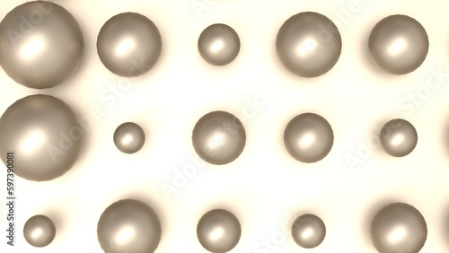 Random size many gold balls that are arranged under white lighting background. Conceptual 3D CG of blockchain, financial system and personal data analysis.