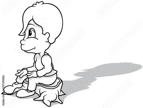 Drawing of a Boy Sitting on...