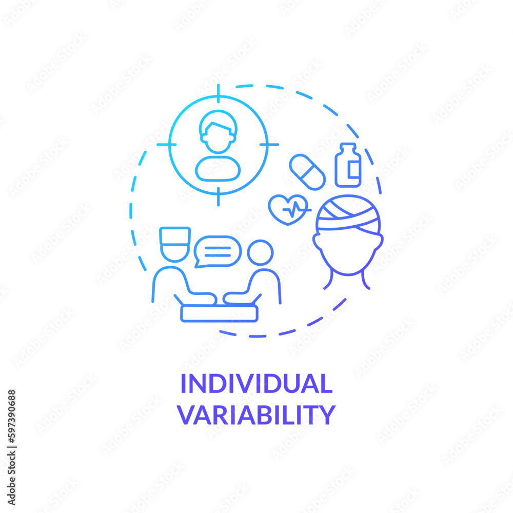 Individual variability blue gradient concept icon. Unique responding on treatment. Personalized therapy. Precision medicine factor abstract idea thin line illustration. Isolated outline drawing