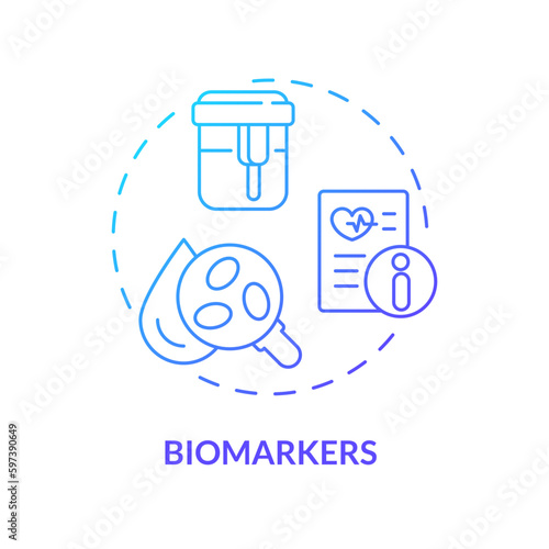 Biomarkers blue gradient concept icon. Measurable indicators of disease. Innovations in patient examination. Precision medicine factor abstract idea thin line illustration. Isolated outline drawing