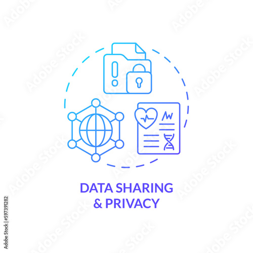 Data sharing and privacy blue gradient concept icon. Patient information security concern. Precision medicine challenge and limitation abstract idea thin line illustration. Isolated outline drawing