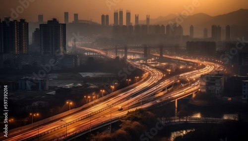Night lights illuminate Fuzhou's highways and skyscrapers © Abdul