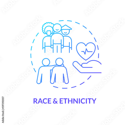 Race and ethnicity blue gradient concept icon. Patients equity for medical service. Healthcare system. Social determinant of health abstract idea thin line illustration. Isolated outline drawing