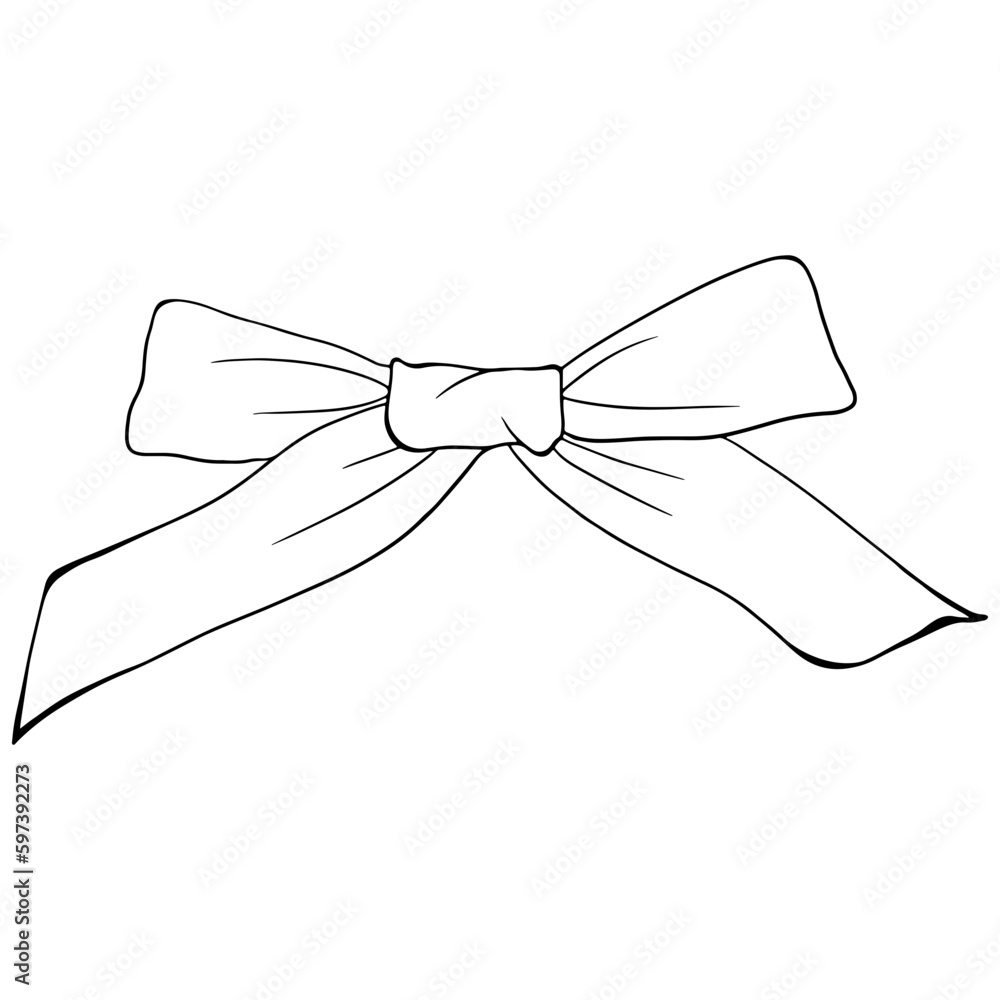 bow ribbon outline, Hand drawn outline illustration bow ribbon outline, Hand drawn outline illustration
