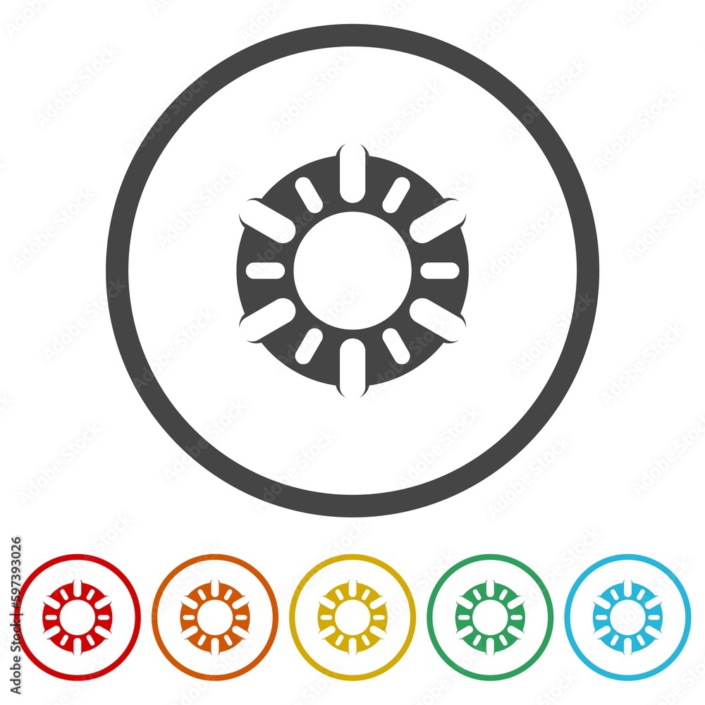 Sun logo. Set icons in color circle buttons Sun logo. Set icons in color circle buttons